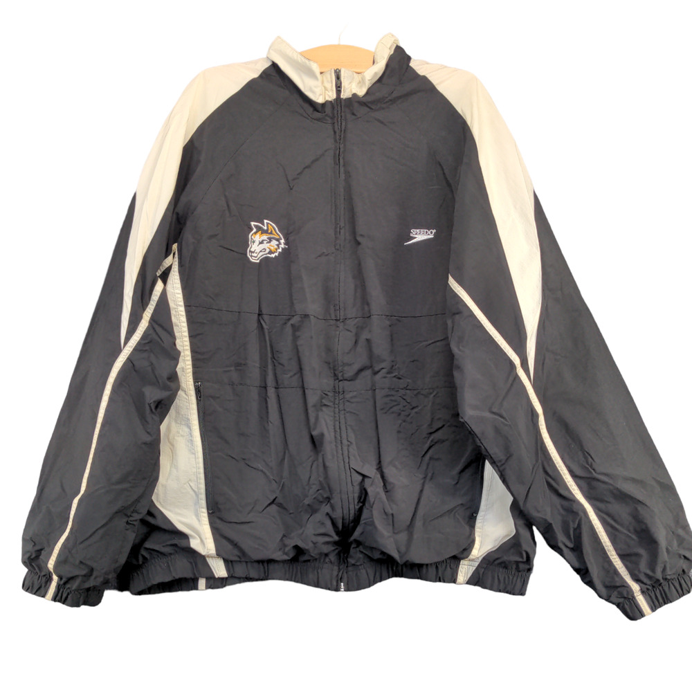 Speedo Men's Vented Windbreaker Jacket Black White XL Raglan Sleeve WSU Logo
